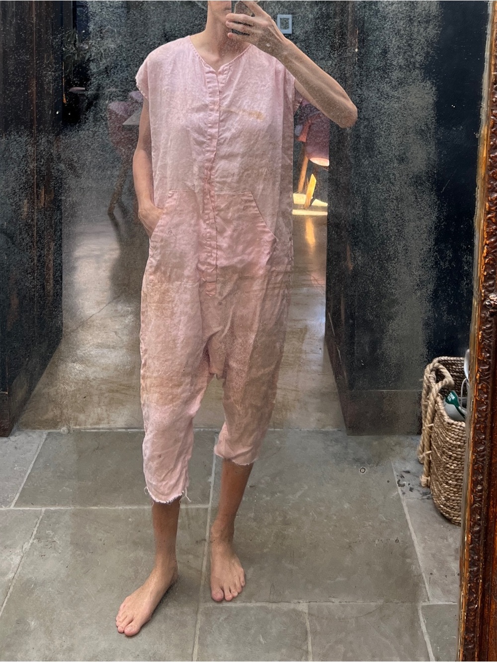 Relaxed Pink Linen Jumpsuit